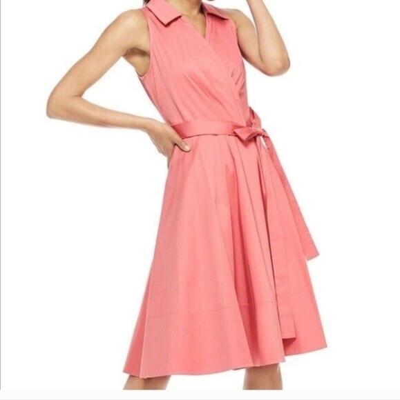 Gal Meets Glam Heather Sleeveless Collared Wrap Shirt Dress In Rosemist Size 4 - Picture 1 of 13